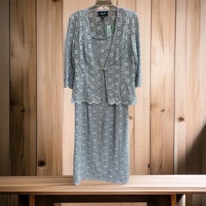 Elegant Silver Lace Dress Set -NWT